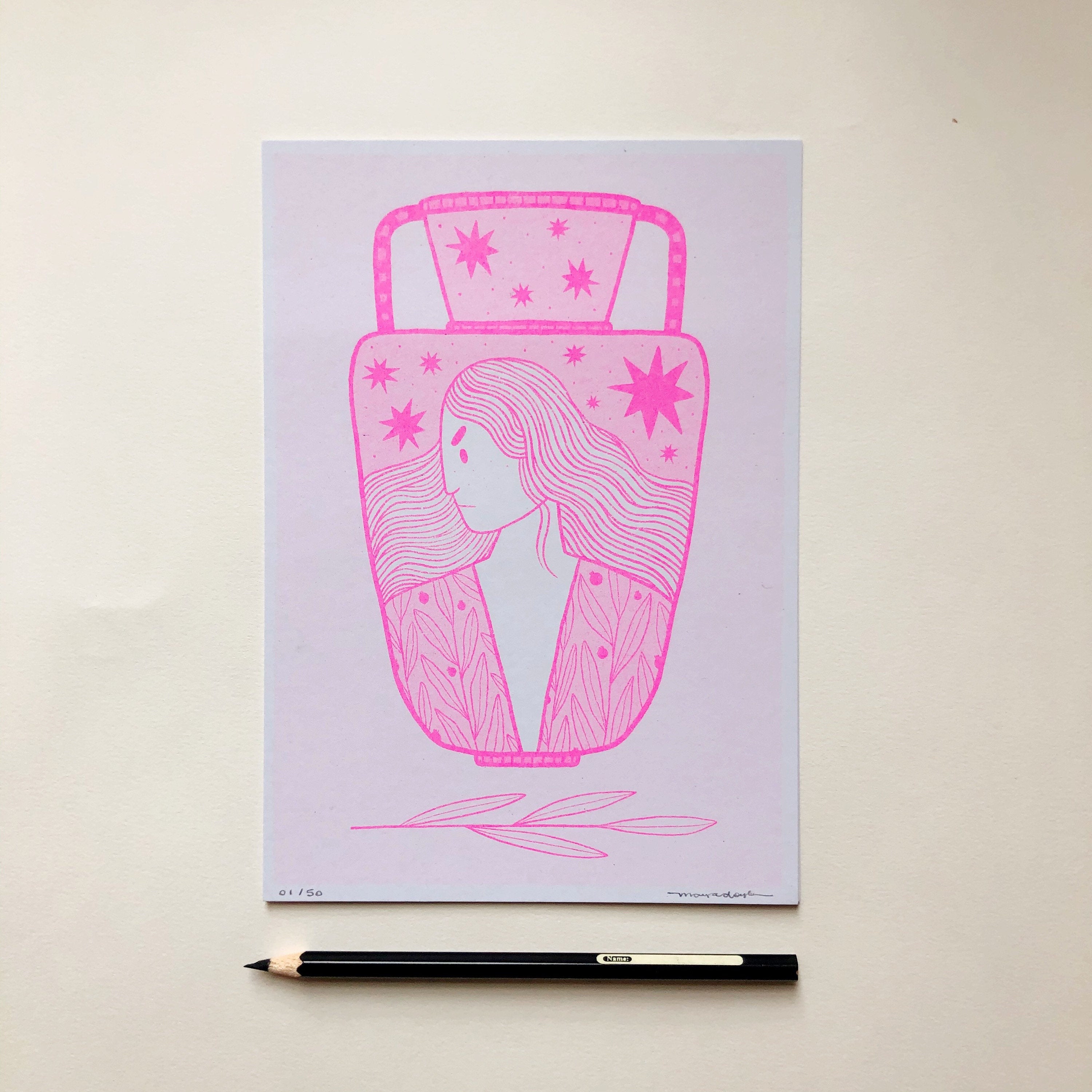 Minerva A5 Neon Pink Riso Print - Maya Doyle – uschie