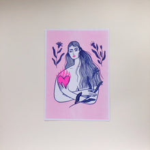 Load image into Gallery viewer, Heart In Hand Pink A5 Riso Print
